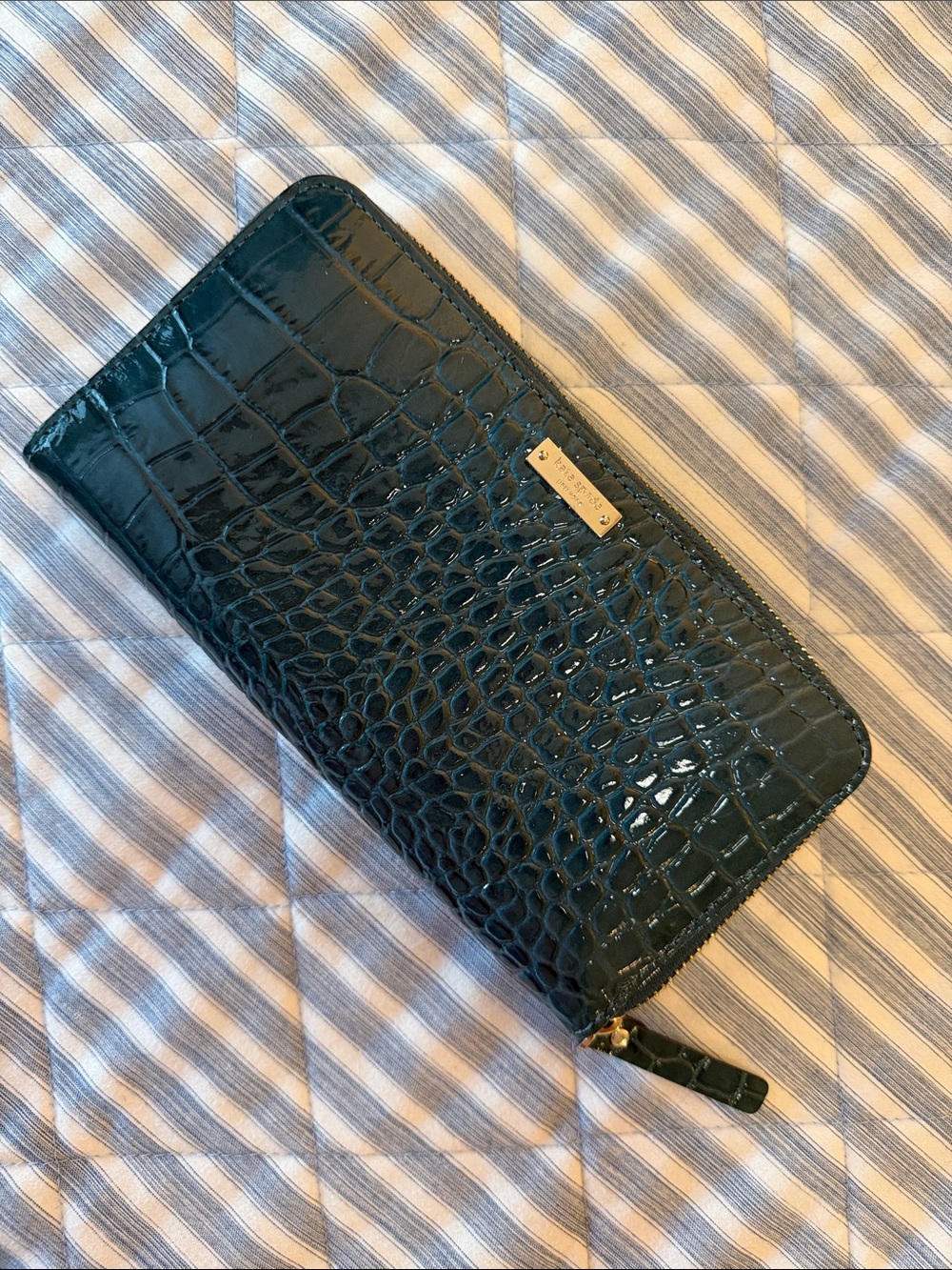 Kate Spade Croc-Embossed Zip Wallet in Deep Aqua - Picture 4 of 5